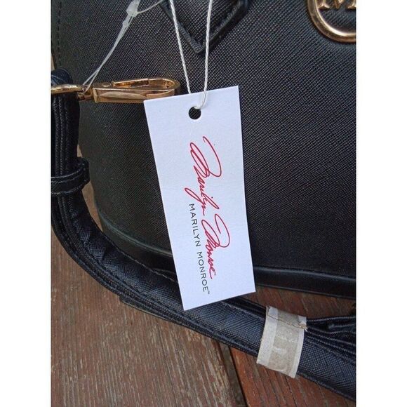 Marilyn Monroe Satchel Crossbody Black & Gold Red Inside - Picture 3 of 9
